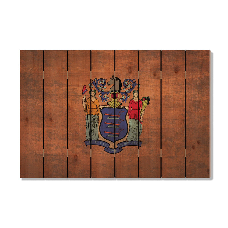 New Jersey State Historic Flag on Wood DaydreamHQ Rustic Flags 44"x30"