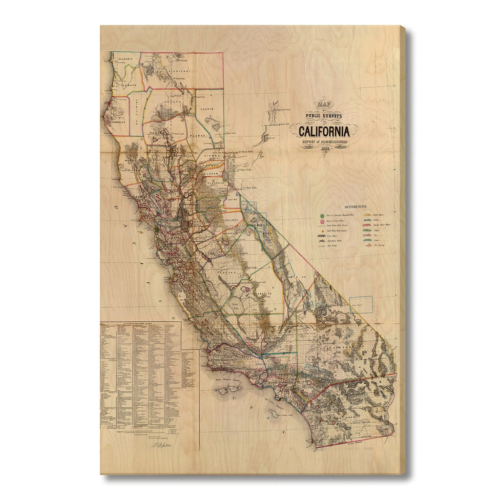 California Map from 1866 DaydreamHQ Grand Wood Wall Art 32x48