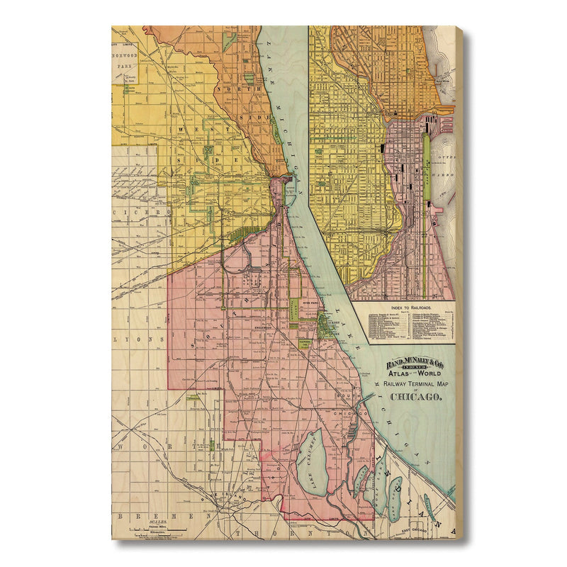 Chicago, Illinois Map from 1897 DaydreamHQ Grand Wood Wall Art 24x36