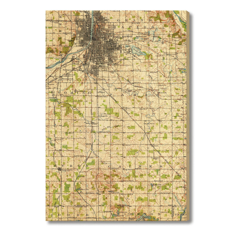 Grand Rapids, Michigan Map from 1914 DaydreamHQ Grand Wood Wall Art 24x36