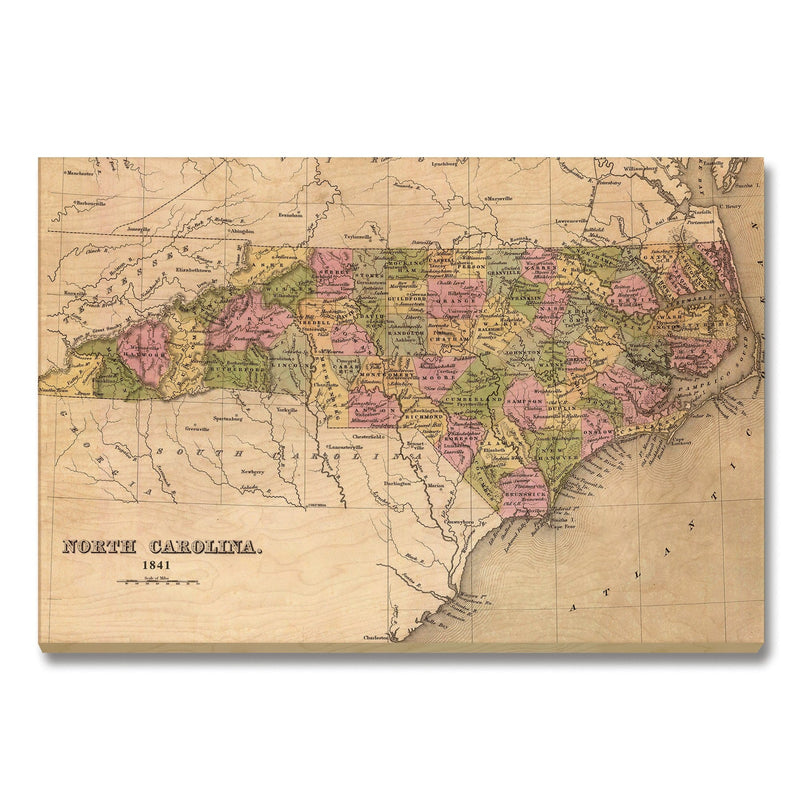 North Carolina Map from 1841 DaydreamHQ Grand Wood Wall Art 36x24