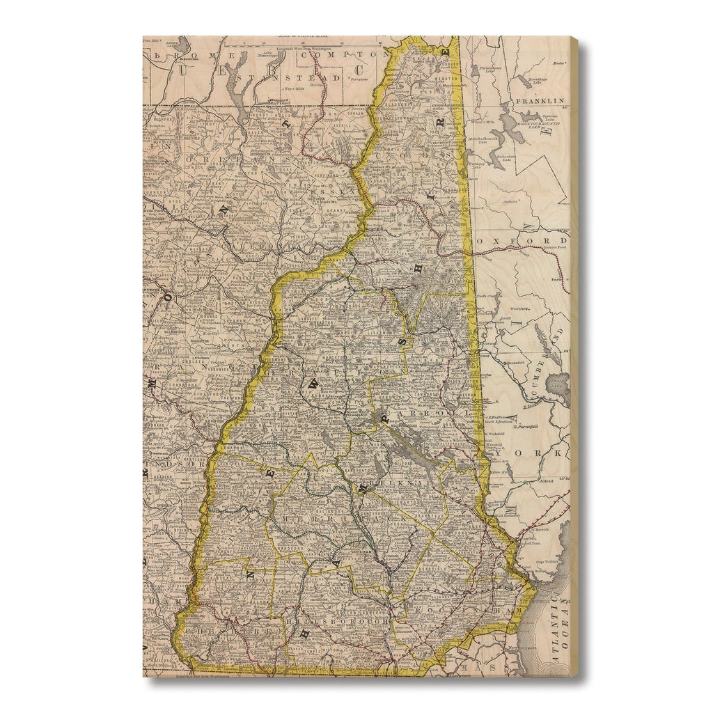 New Hampshire Map from 1889 DaydreamHQ Grand Wood Wall Art 32x48