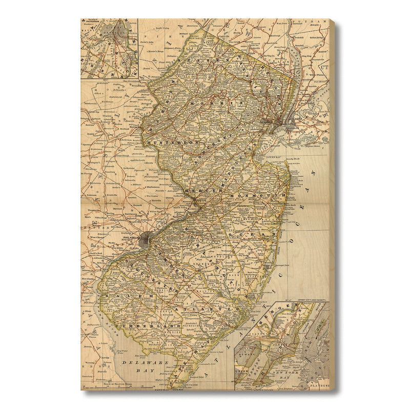 New Jersey Map from 1882 DaydreamHQ Grand Wood Wall Art 24x36
