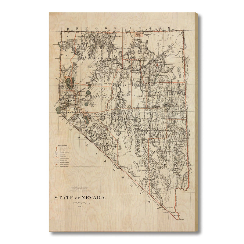 Nevada Map from 1879 DaydreamHQ Grand Wood Wall Art 32x48