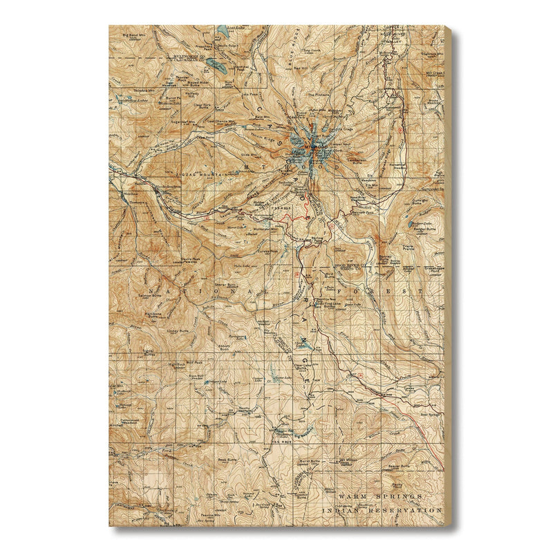 Mount Hood, Oregon Map from 1924 DaydreamHQ Grand Wood Wall Art 24x36