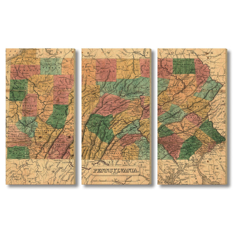 Pennsylvania Map from 1829 DaydreamHQ Grand Wood Wall Art 60x40 (3pc set)