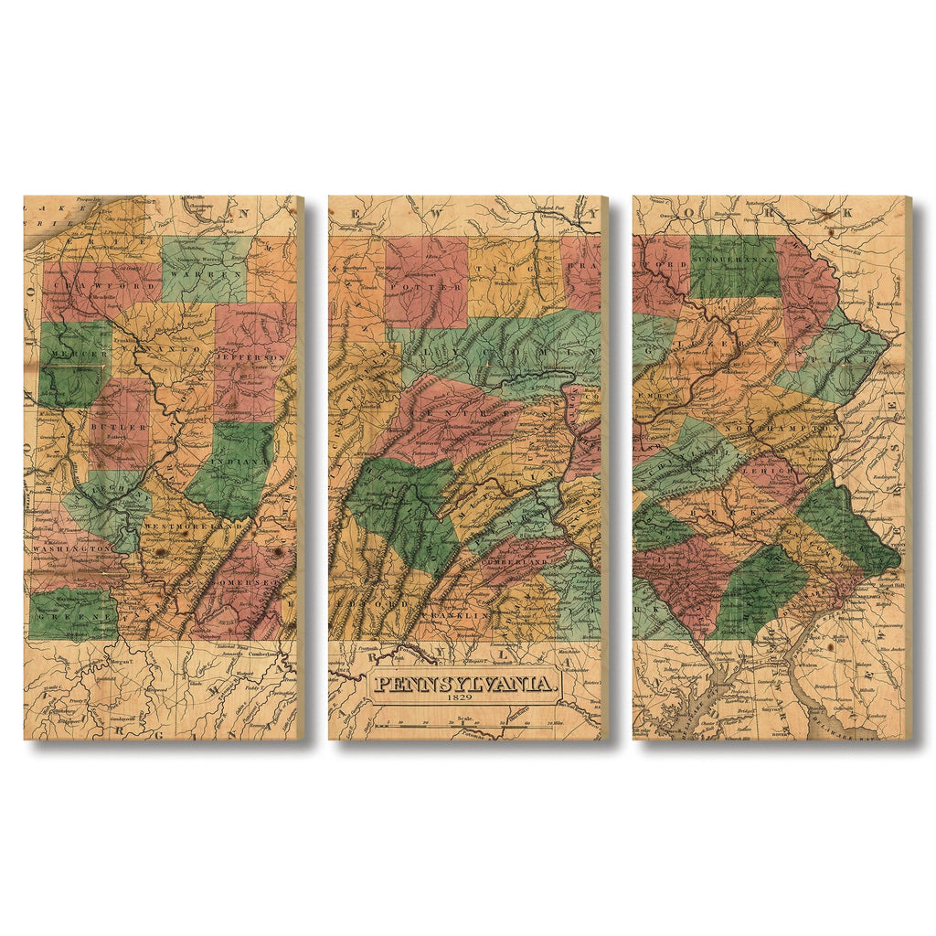 Pennsylvania Map from 1829 DaydreamHQ Grand Wood Wall Art 72x48 (3pc set)