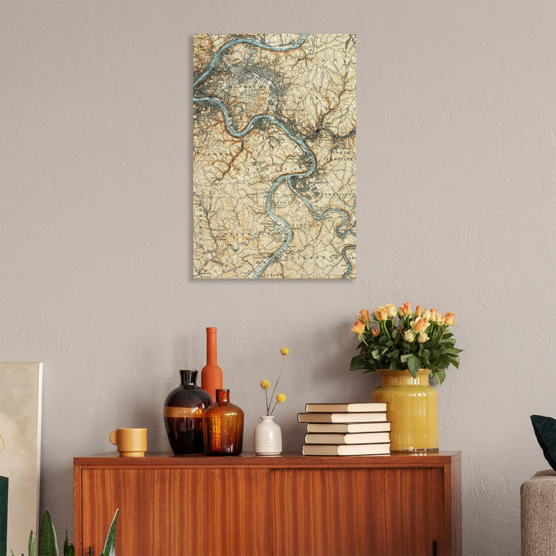 Pittsburgh, Pennsylvania Map from 1904 DaydreamHQ Grand Wood Wall Art