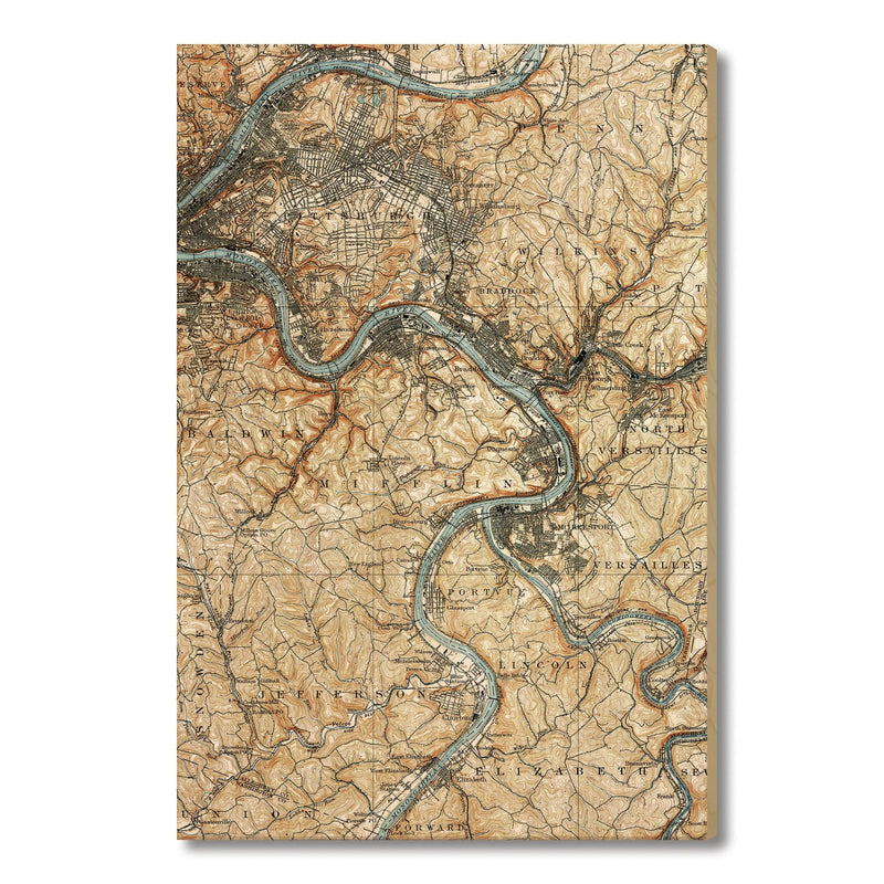 Pittsburgh, Pennsylvania Map from 1904 DaydreamHQ Grand Wood Wall Art 32x48