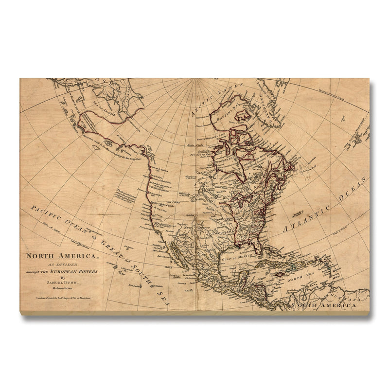 America As Divided By European Powers Map from 1774 DaydreamHQ Grand Wood Wall Art 48x32