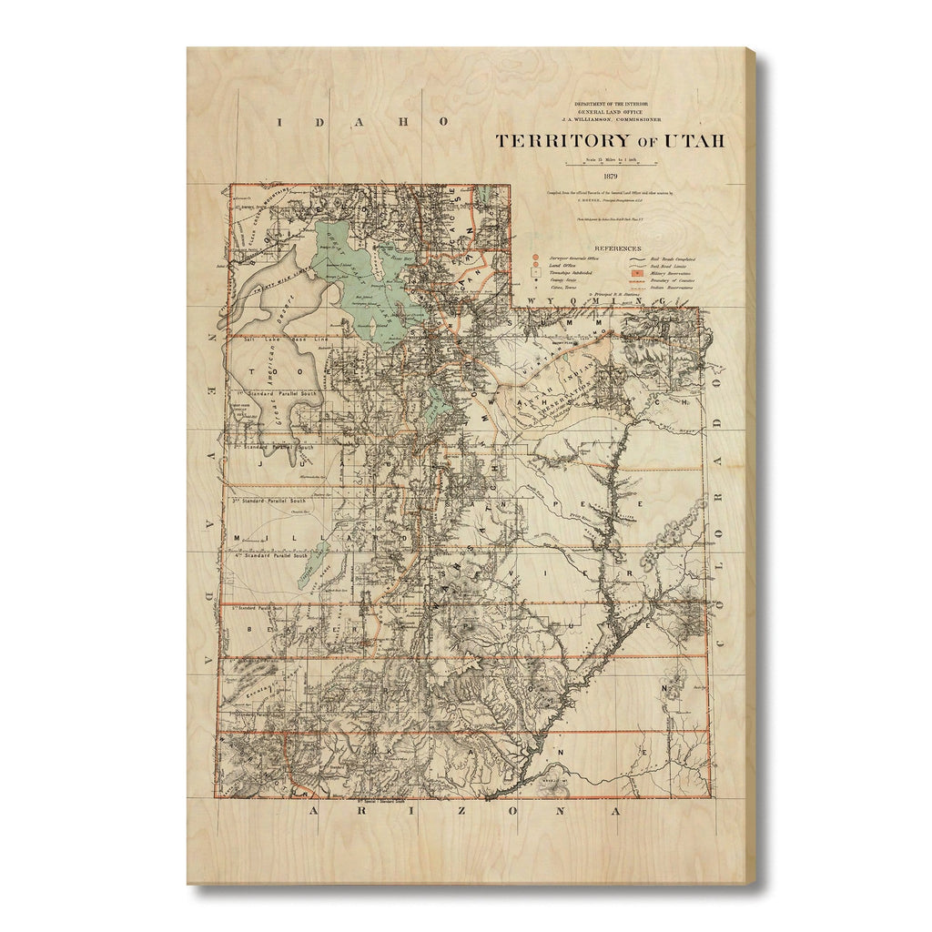Utah Map from 1879 DaydreamHQ Grand Wood Wall Art 32x48