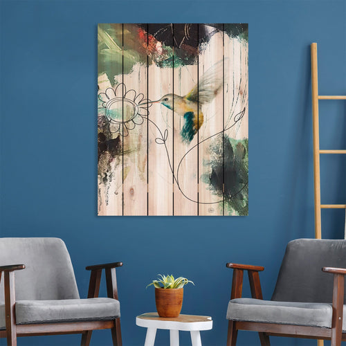 Hummingbird & Simple Flower by Henning DaydreamHQ Fine Art on Wood 32x42