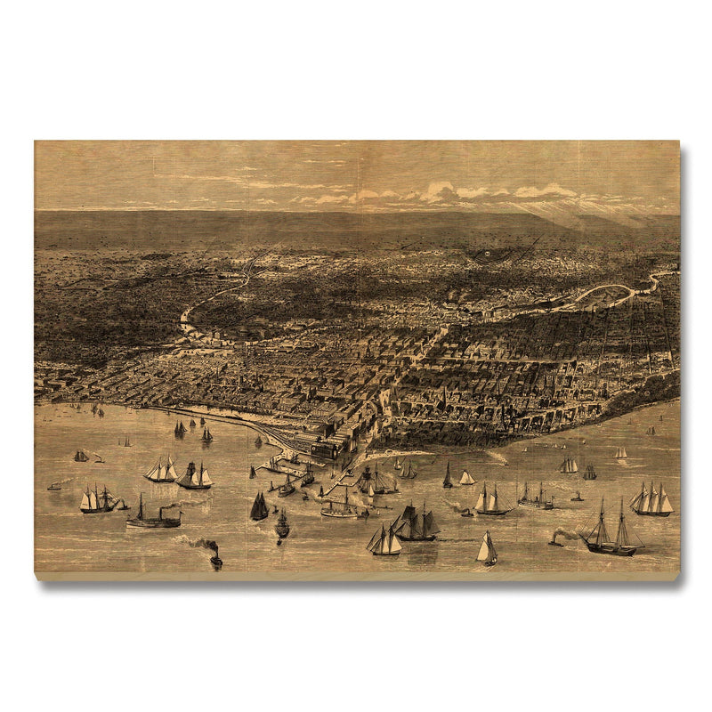 Chicago, Illinois City Illustration from 1874 DaydreamHQ Grand Wood Wall Art 36x24
