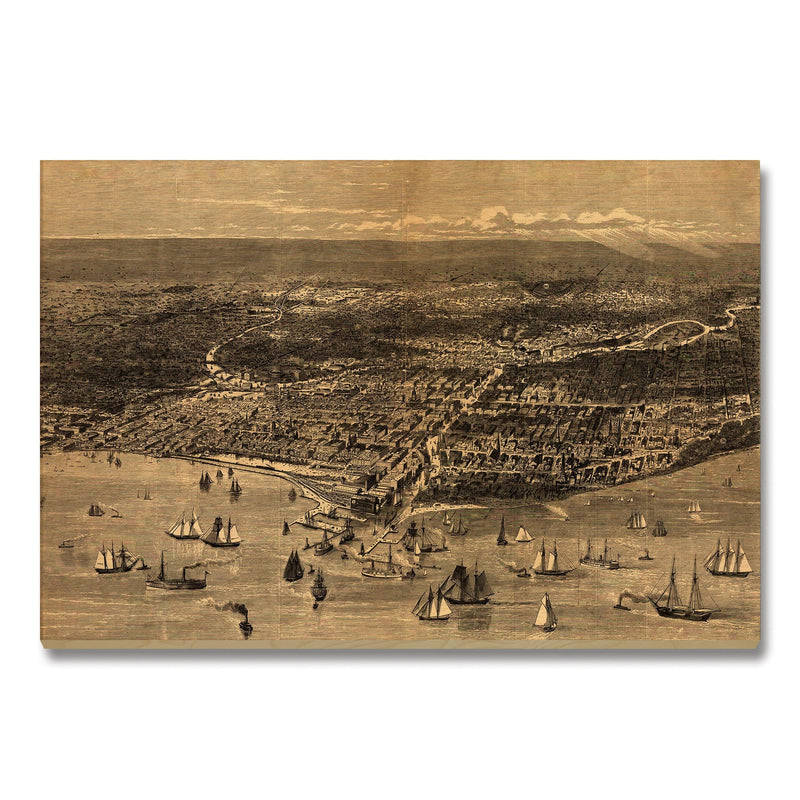 Chicago, Illinois City Illustration from 1874 DaydreamHQ Grand Wood Wall Art 48x32