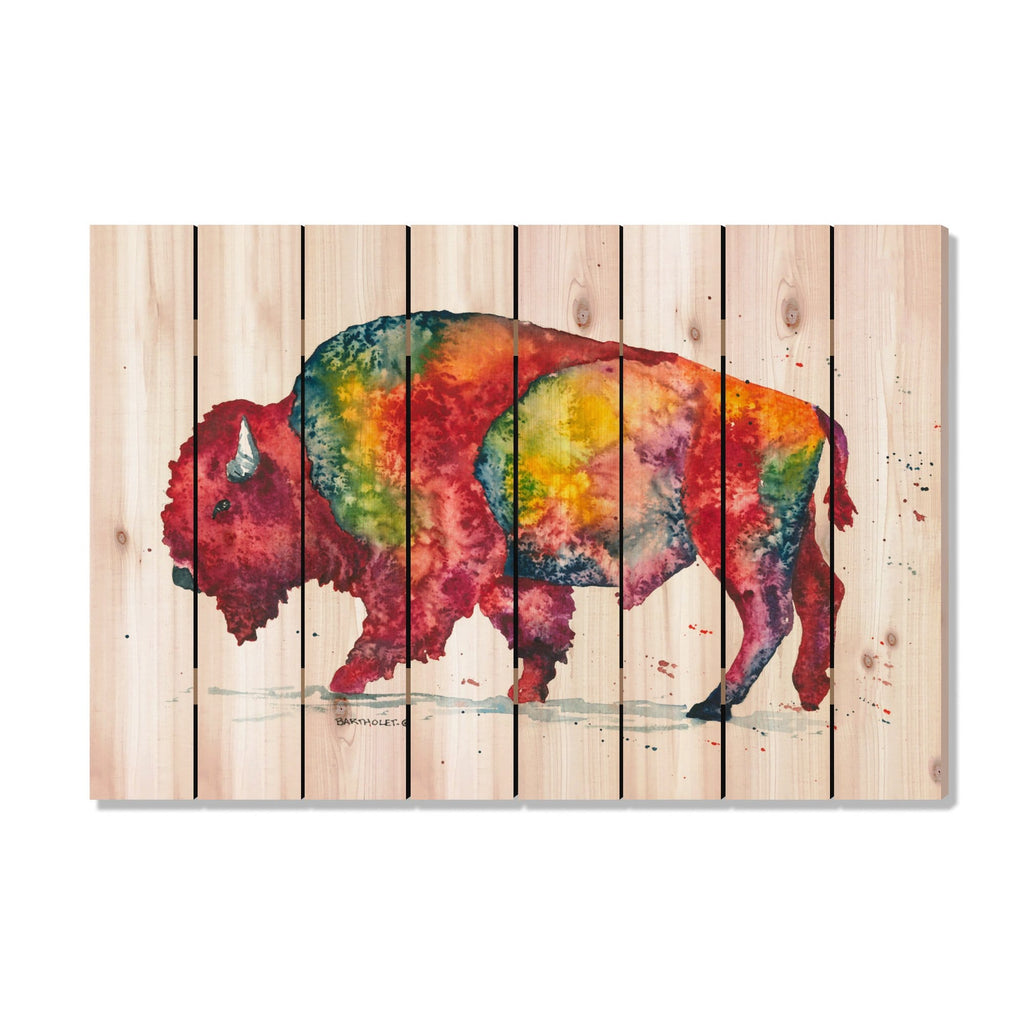 Colorful Bison by Bartholet DaydreamHQ Fine Art on Wood 44x30