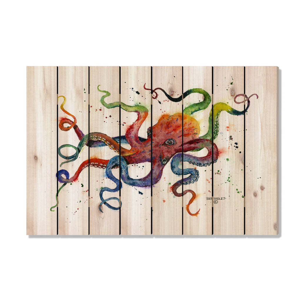 Rainbow Octopus by Bartholet DaydreamHQ Fine Art on Wood 44x30