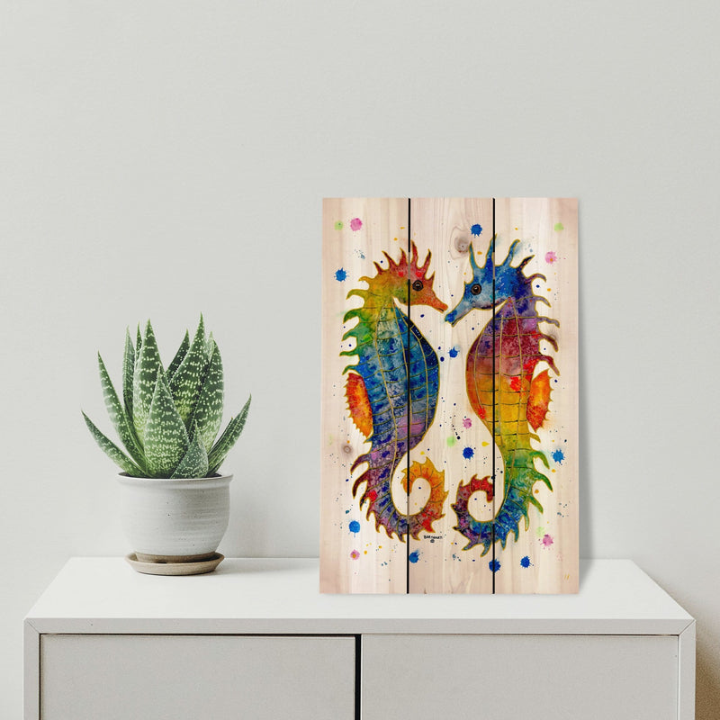 Rainbow Seahorses by Bartholet DaydreamHQ Fine Art on Wood