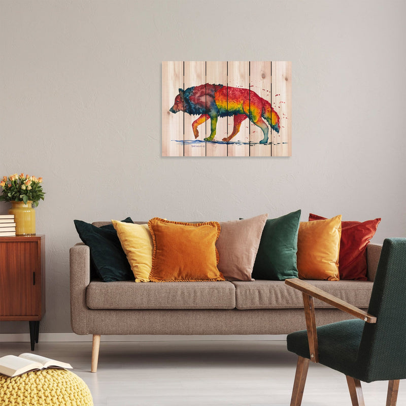 Rainbow Wolf by Bartholet DaydreamHQ Fine Art on Wood