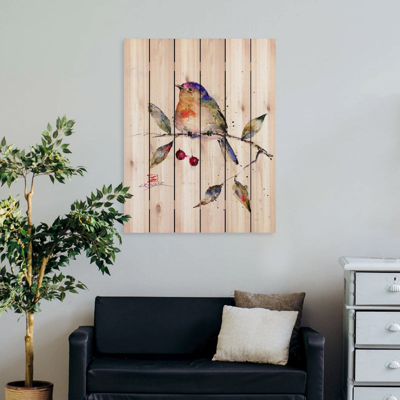 Birds & Berries by Crouser DaydreamHQ Fine Art on Wood
