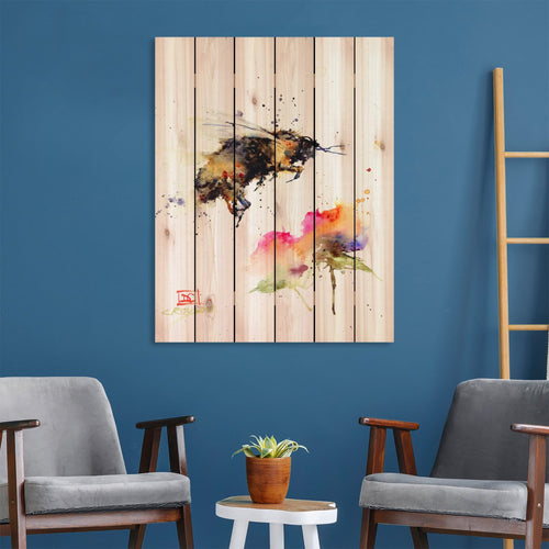 Bee & Flower by Crouser DaydreamHQ Fine Art on Wood
