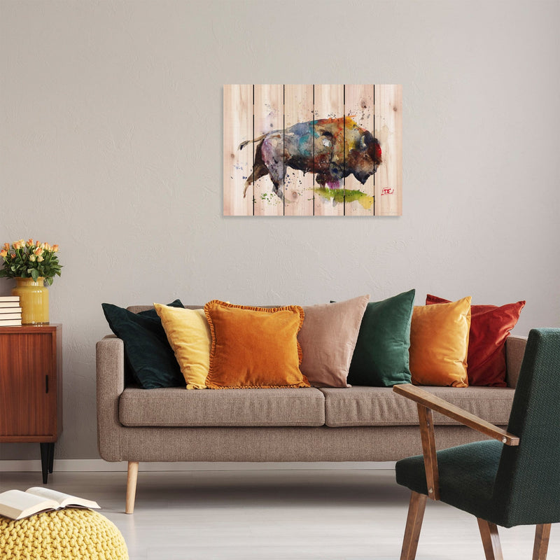 Colorful Bison by Crouser DaydreamHQ Fine Art on Wood