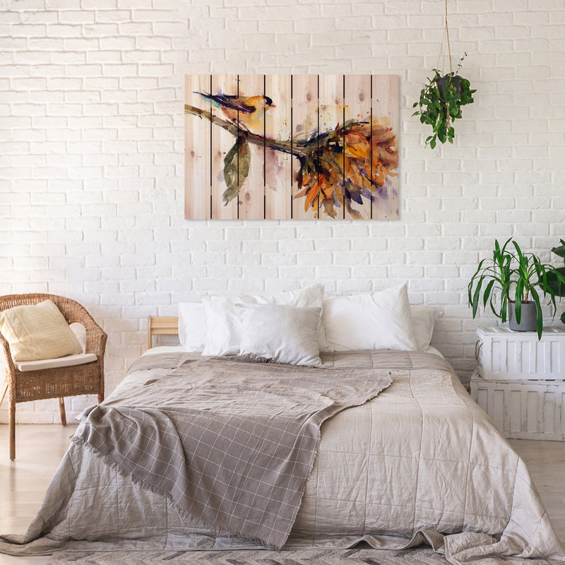 Bird & Sunflower by Crouser DaydreamHQ Fine Art on Wood