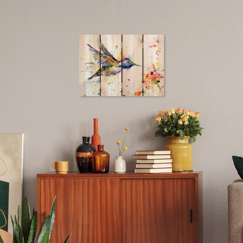 Colorful Hummingbird in Flight by Crouser DaydreamHQ Fine Art on Wood 22x16
