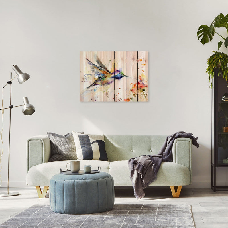 Colorful Hummingbird in Flight by Crouser DaydreamHQ Fine Art on Wood 33x24