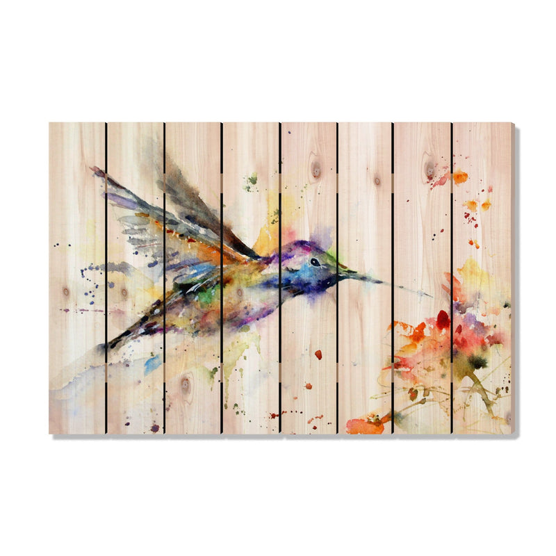 Colorful Hummingbird in Flight by Crouser DaydreamHQ Fine Art on Wood 44x30