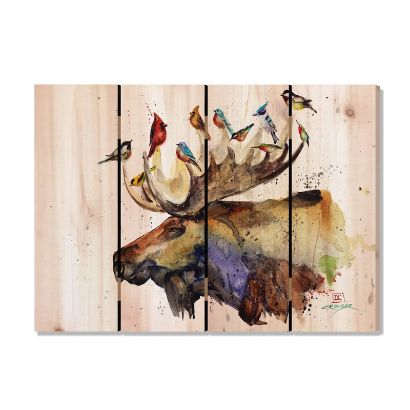 Moose & Birds by Crouser DaydreamHQ Fine Art on Wood 22x16