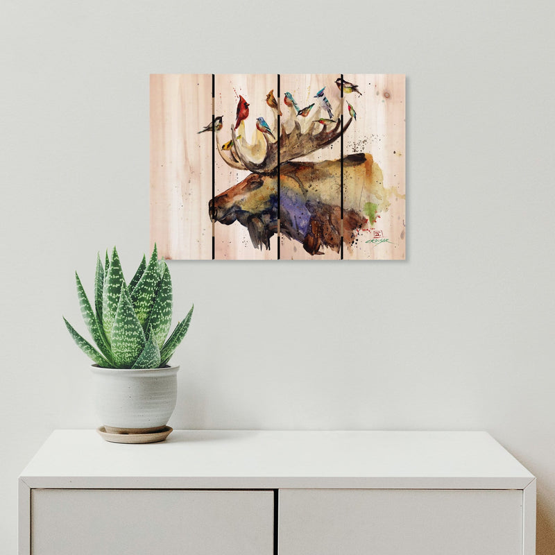 Moose & Birds by Crouser DaydreamHQ Fine Art on Wood