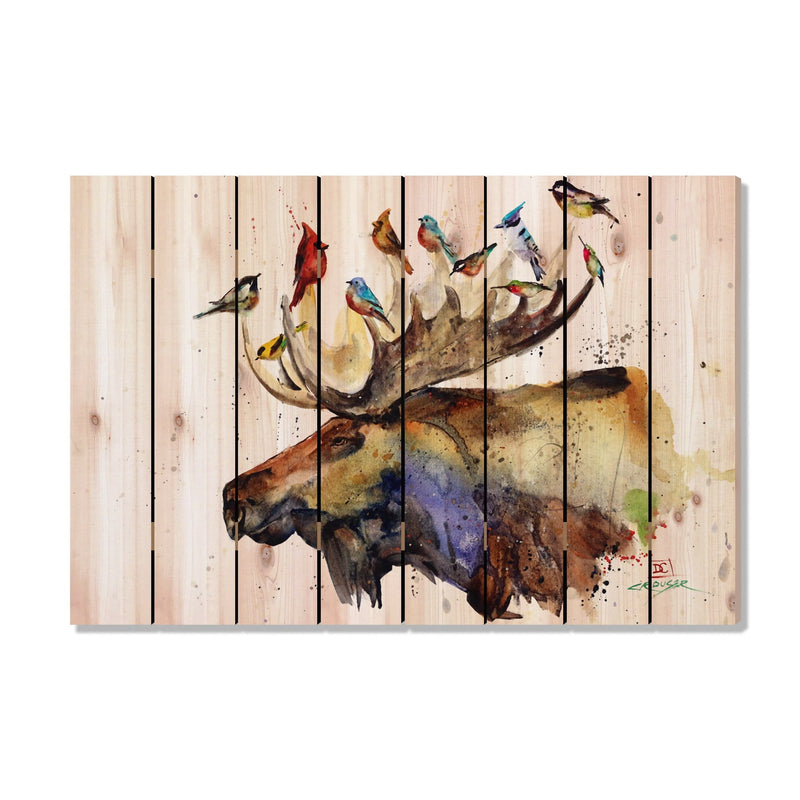 Moose & Birds by Crouser DaydreamHQ Fine Art on Wood 44x30