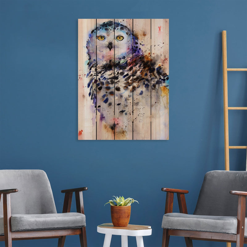 Colorful Snowy Owl by Crouser DaydreamHQ Fine Art on Wood 28x36