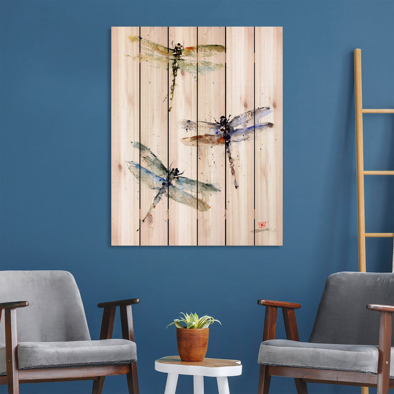 Three Dragonflies by Crouser DaydreamHQ Fine Art on Wood 32x42