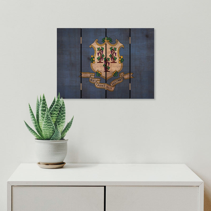 Connecticut State Historic Flag on Wood DaydreamHQ Rustic Flags