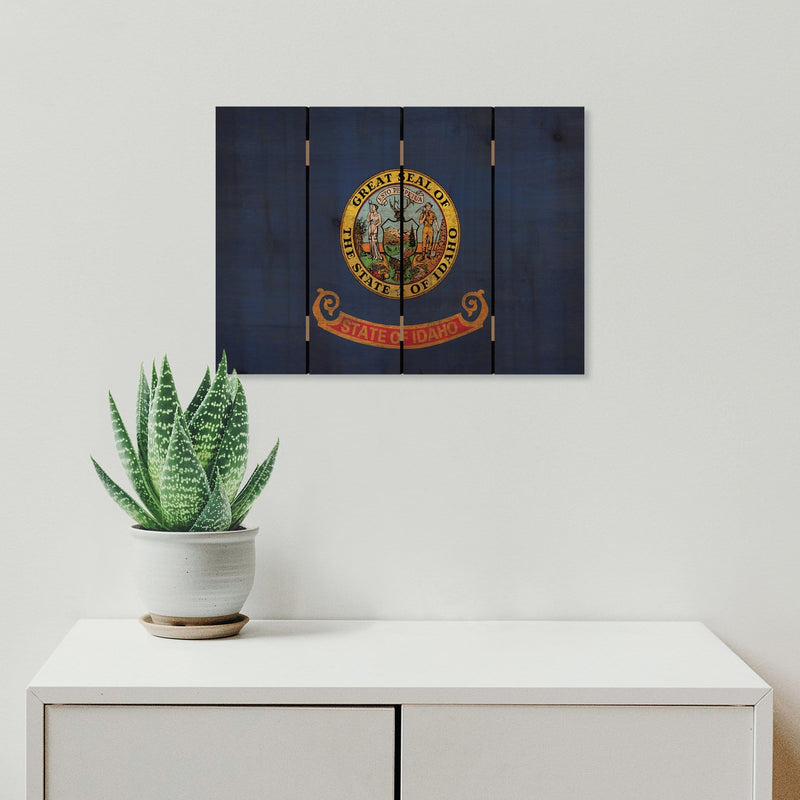 Idaho State Historic Flag on Wood DaydreamHQ Rustic Flags