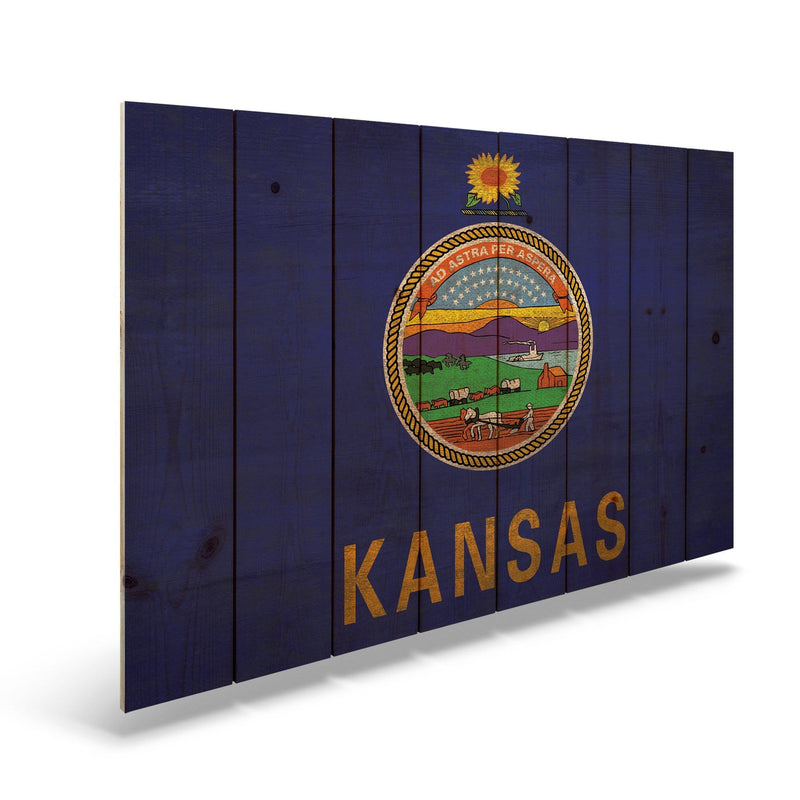 Kansas State Historic Flag on Wood