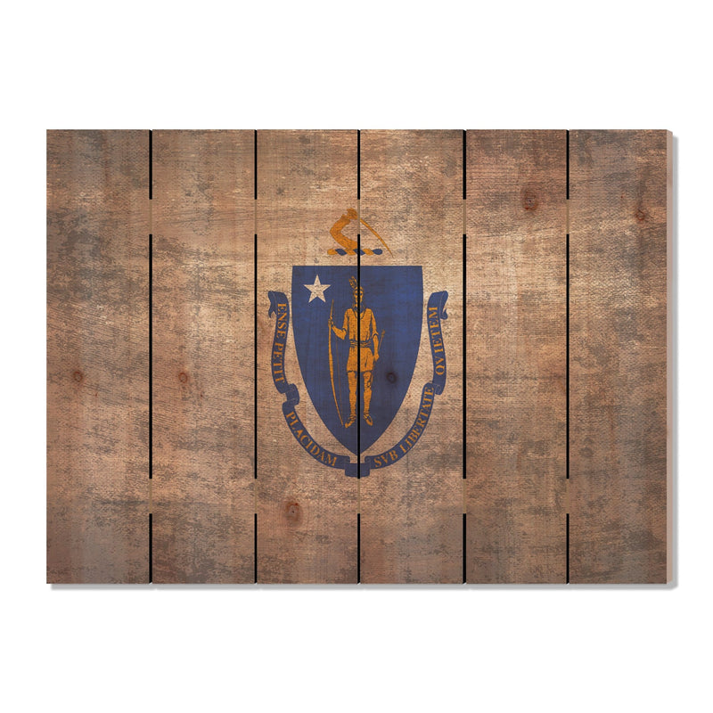 Massachusetts State Historic Flag on Wood DaydreamHQ Rustic Flags 33"x24"