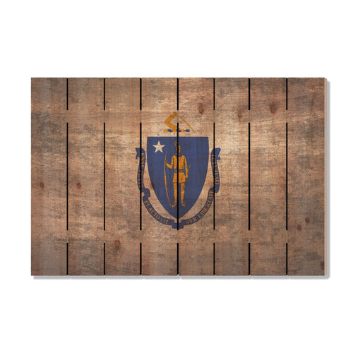 Massachusetts State Historic Flag on Wood DaydreamHQ Rustic Flags 44"x30"