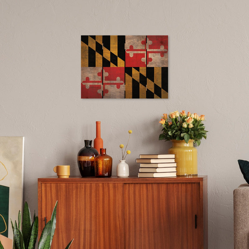Maryland State Historic Flag on Wood DaydreamHQ Rustic Flags 22"x16"