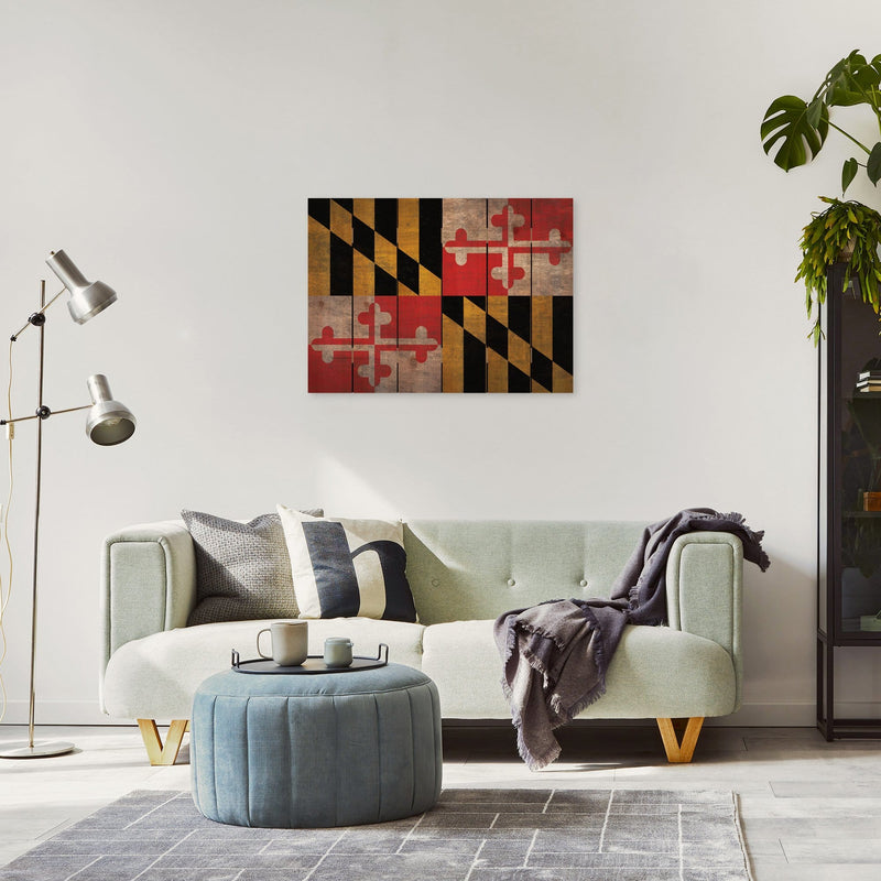 Maryland State Historic Flag on Wood DaydreamHQ Rustic Flags 33"x24"