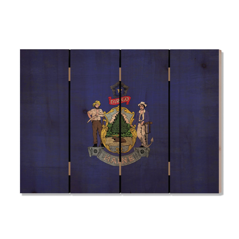 Maine State Historic Flag on Wood DaydreamHQ Rustic Flags 22"x16"