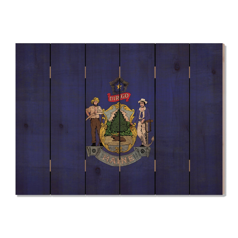 Maine State Historic Flag on Wood DaydreamHQ Rustic Flags 33"x24"
