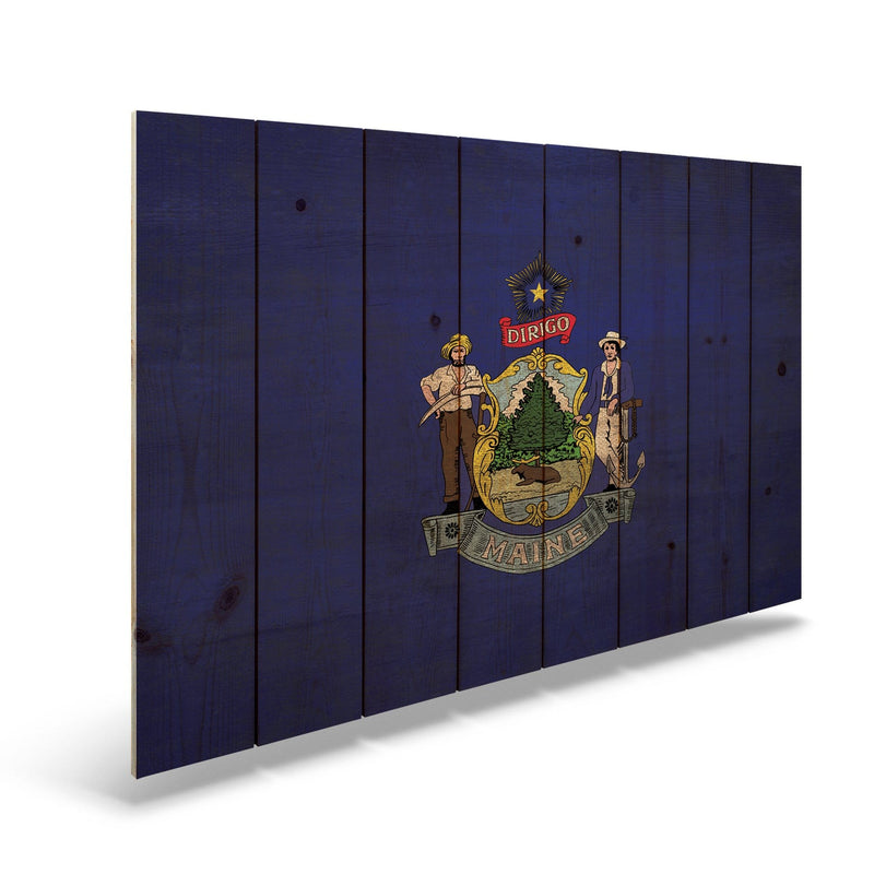 Maine State Historic Flag on Wood