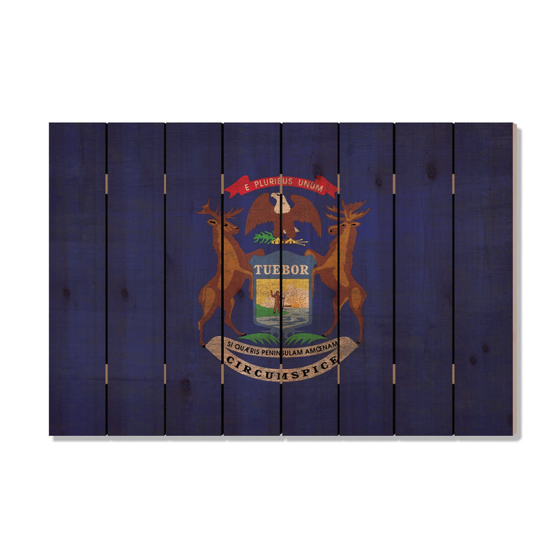 Michigan State Historic Flag on Wood DaydreamHQ Rustic Flags 44"x30"