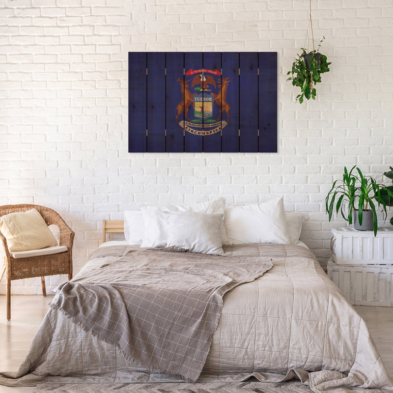 Michigan State Historic Flag on Wood DaydreamHQ Rustic Flags