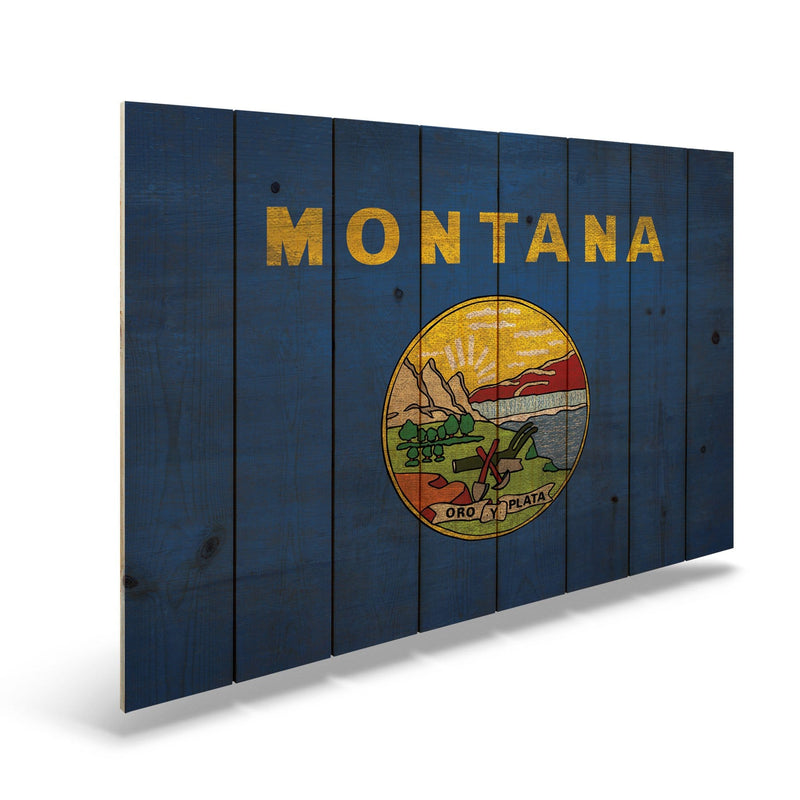Montana State Historic Flag on Wood
