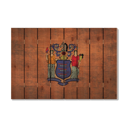 New Jersey State Historic Flag on Wood DaydreamHQ Rustic Flags 44"x30"