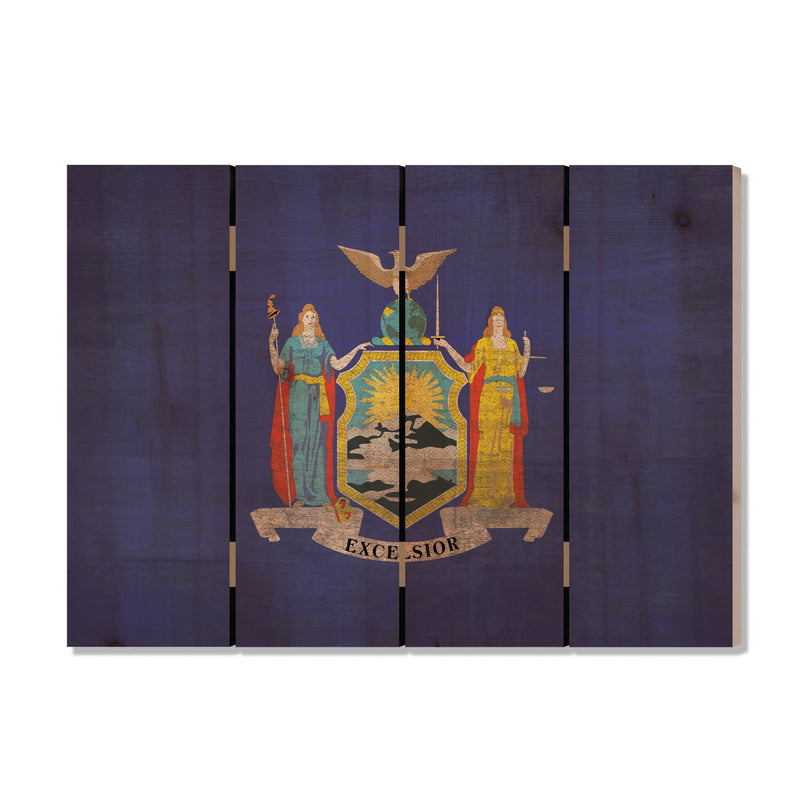 New York State Historic Flag on Wood DaydreamHQ Rustic Flags 22"x16"