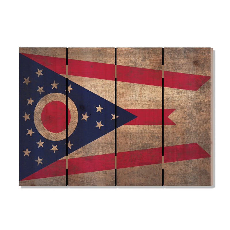 Ohio State Historic Flag on Wood DaydreamHQ Rustic Flags 22"x16"